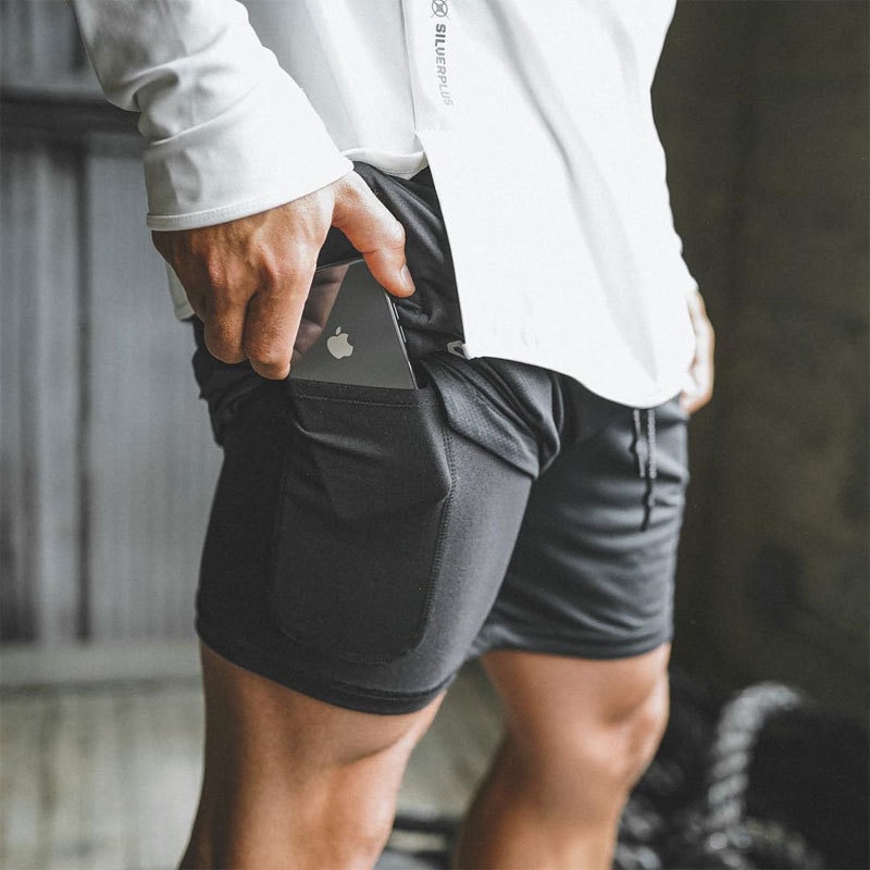 2 in 1 Men's Elastic Gym Shorts