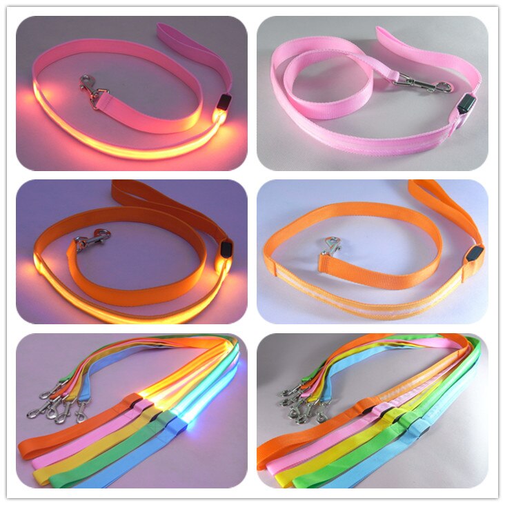 Nylon LED Light Up Dog Leash Night Safety LED Flashing Glow In Dark Dog Collar Pet Supplies Cat Drawing Small Lead LED Dog Leash