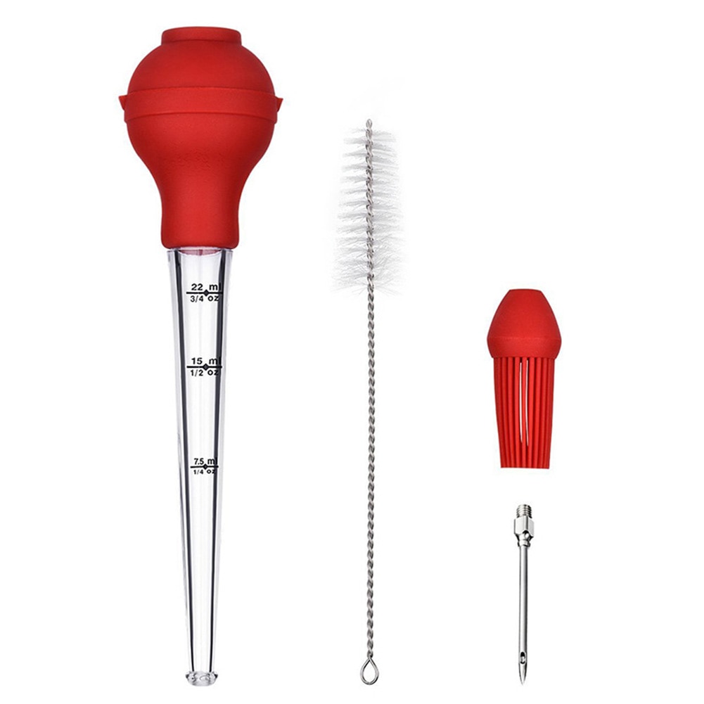 Red Silicone BBQ Dropper with Cleaning Brush