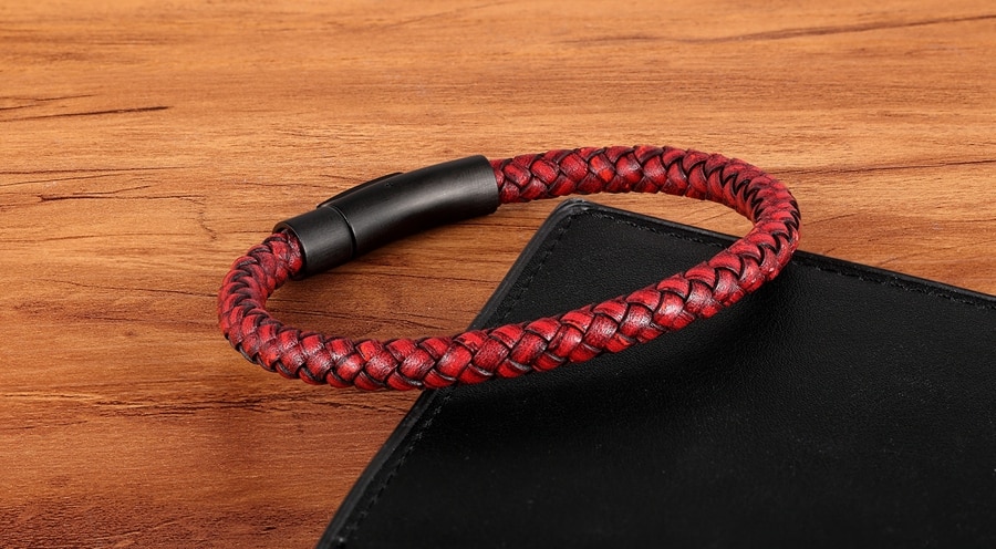 Men's Woven Leather Slim Bracelet