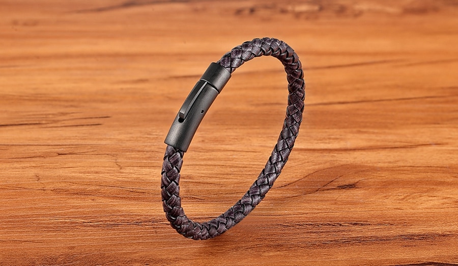 Men's Woven Leather Slim Bracelet