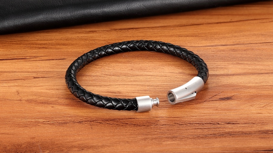 Men's Woven Leather Slim Bracelet