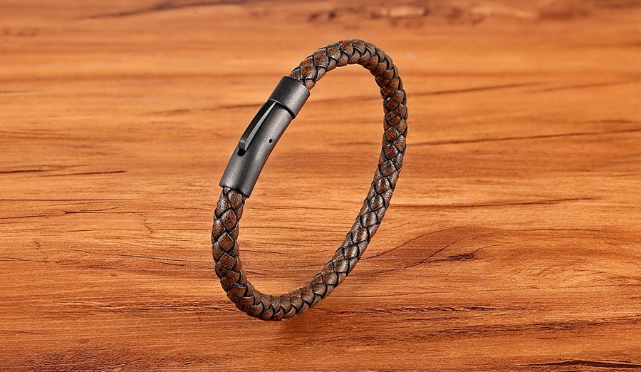 Men's Woven Leather Slim Bracelet