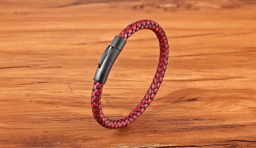 Men's Woven Leather Slim Bracelet