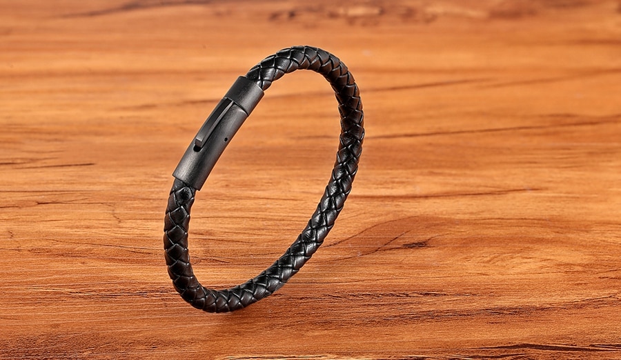 Men's Woven Leather Slim Bracelet