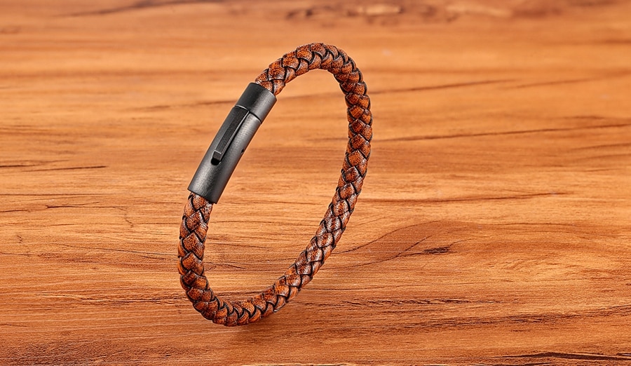 Men's Woven Leather Slim Bracelet