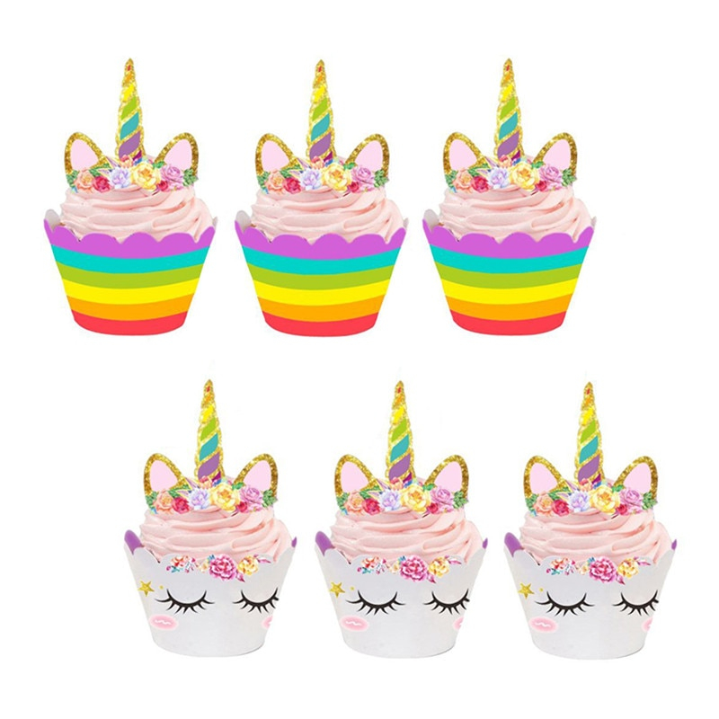 Unicorn Design Cupcake Wrappers and Toppers 24 pcs Set