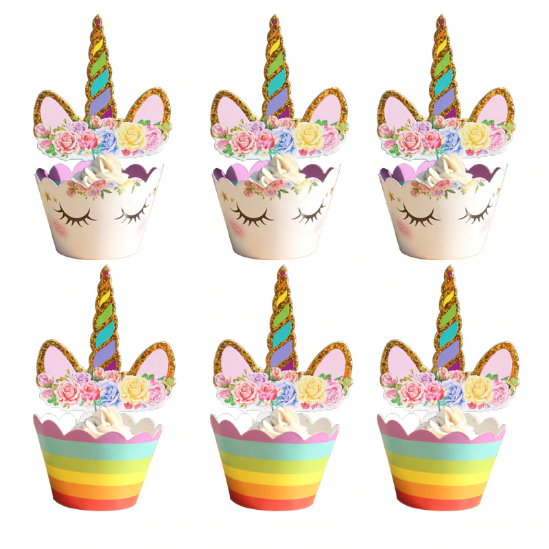 Unicorn Design Cupcake Wrappers and Toppers 24 pcs Set