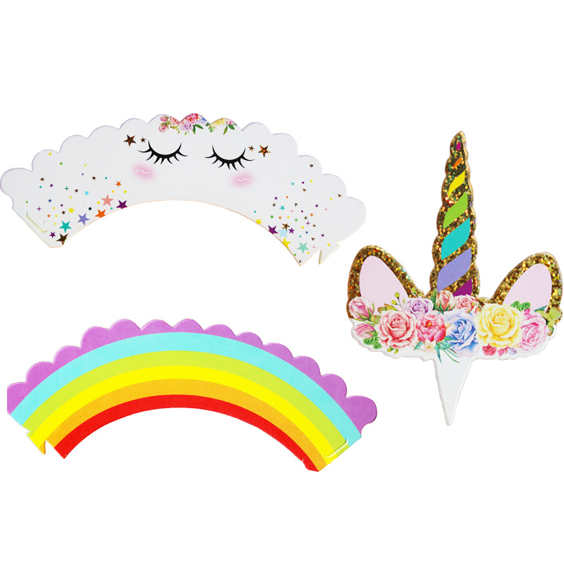 Unicorn Design Cupcake Wrappers and Toppers 24 pcs Set