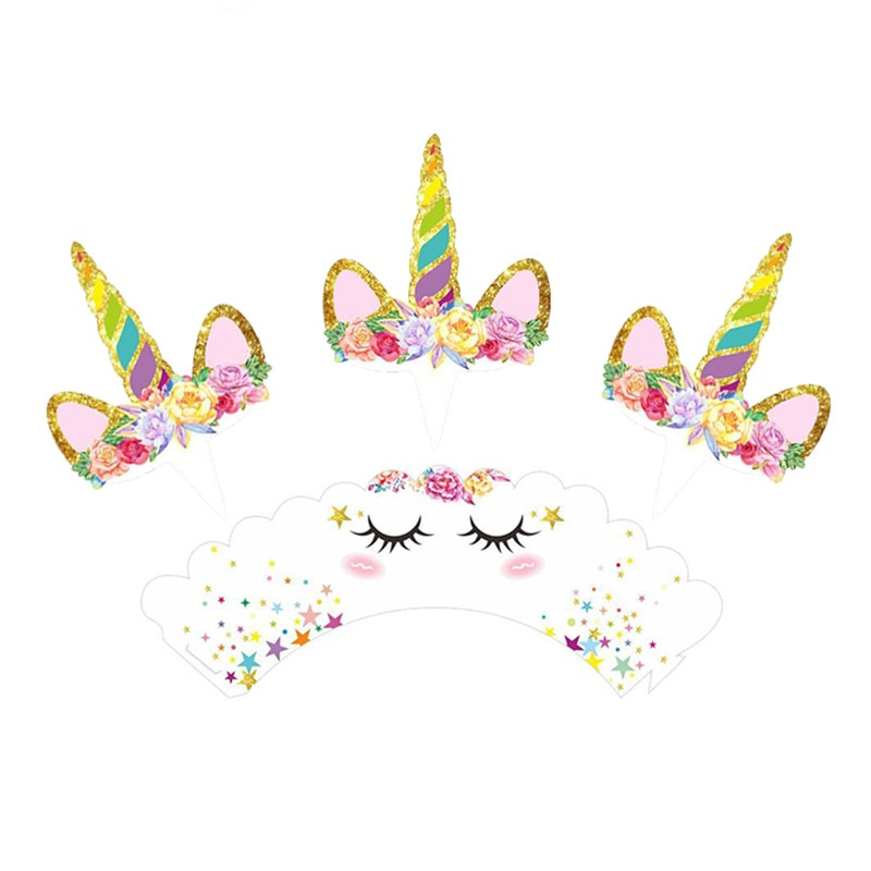 Unicorn Design Cupcake Wrappers and Toppers 24 pcs Set